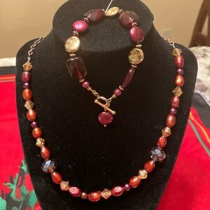 AUTHENTIC PEARLS WITH AB CRYSTALS 19” NECKLACE AND BRACELET SET